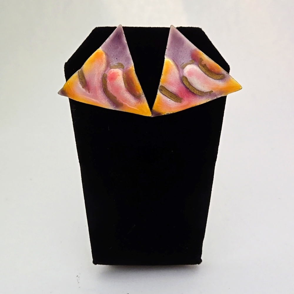 Vintage Enamel Triangle Earrings